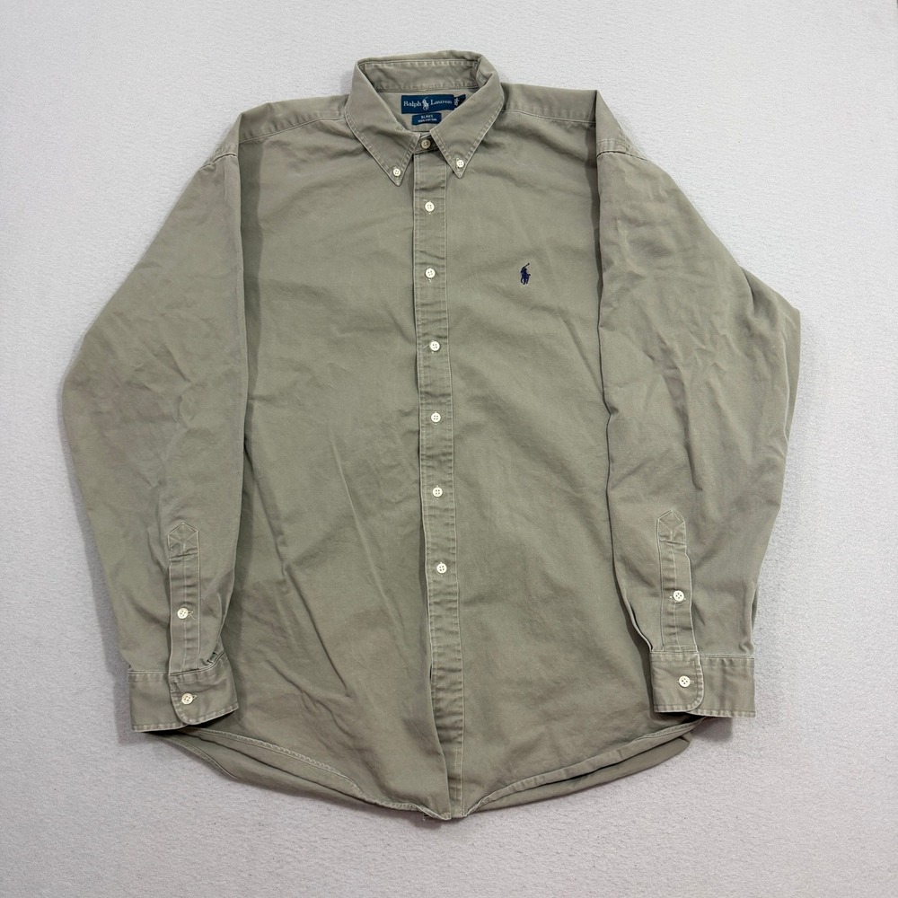 Vintage Polo Ralph Lauren Button Down Shirt Mens XL Tan Blake Long Sleeve Preppy